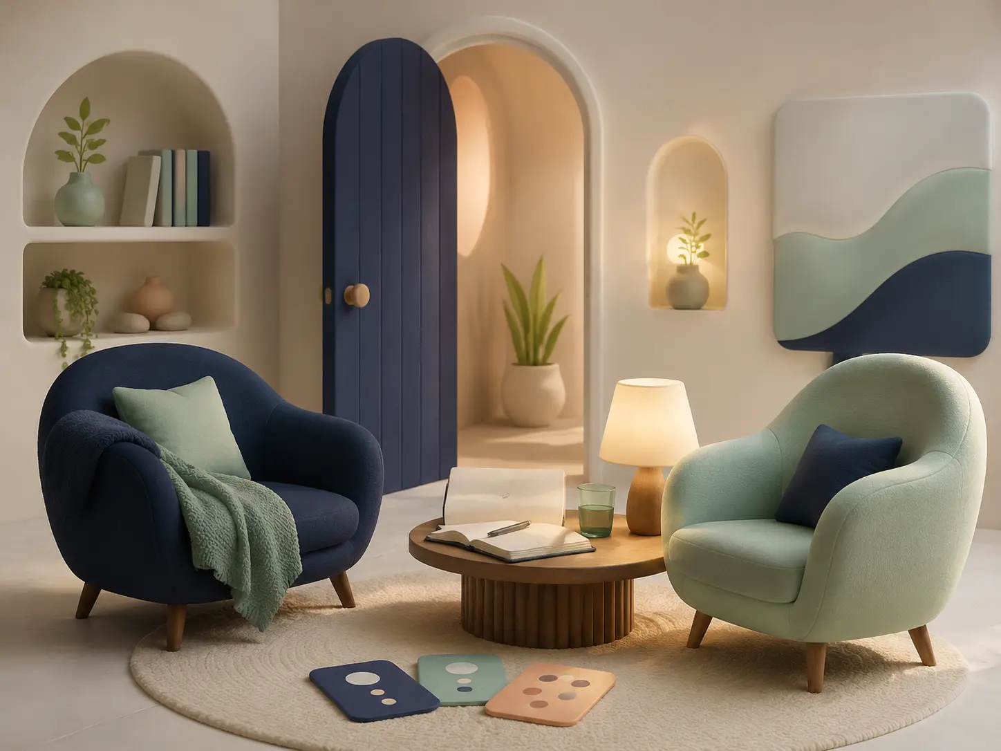 Ilustração 3D de consultório acolhedor para a primeira consulta